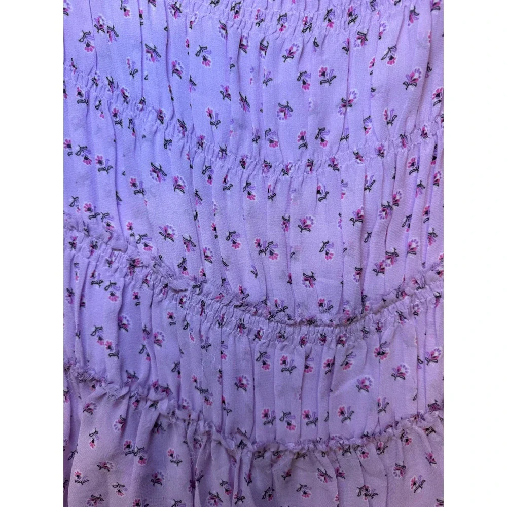 Club Monaco Purple Floral Smocked Chiffon Blouse Medium Ruffle Tiered Top